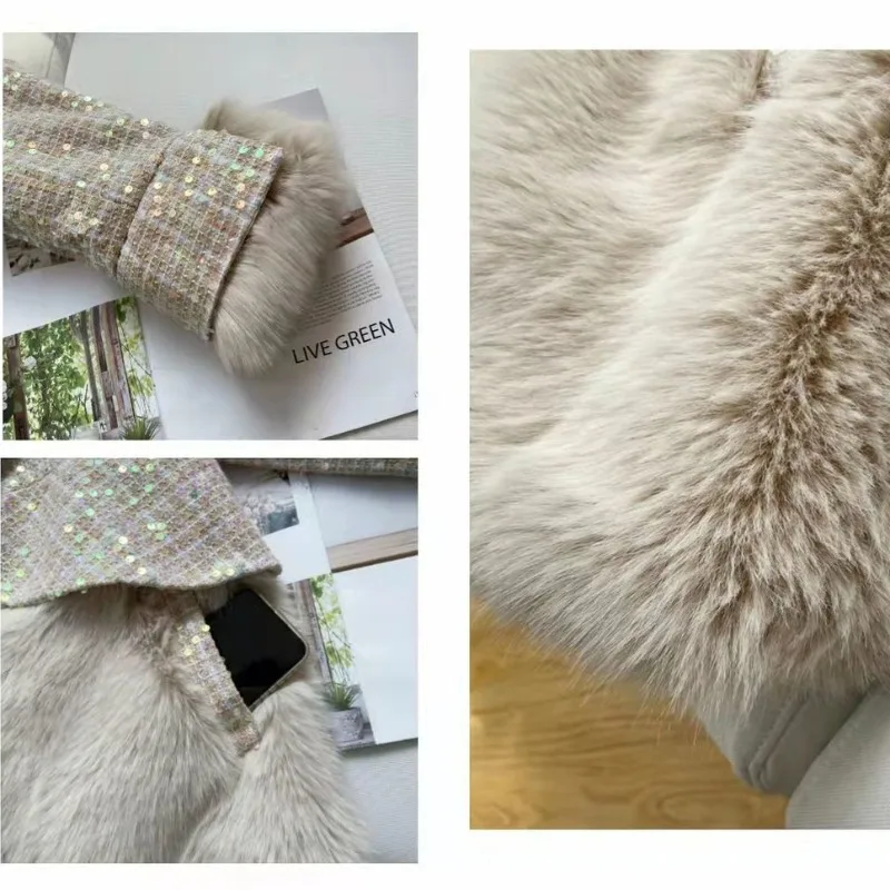 2023 New Women Faux Fur Coat Fashion Patchwork Mid-Length Loose Thick Warm Outcoat Female Temperament Imitation Fox Fur Outwear
