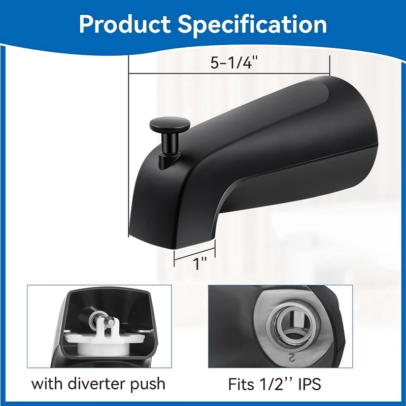 Bathroom Tub Spout For E531D-1F-62, Tub Spout With Shower Diverter 1/2Inch IPS Inside Thread Bathtub Faucet Spout 6