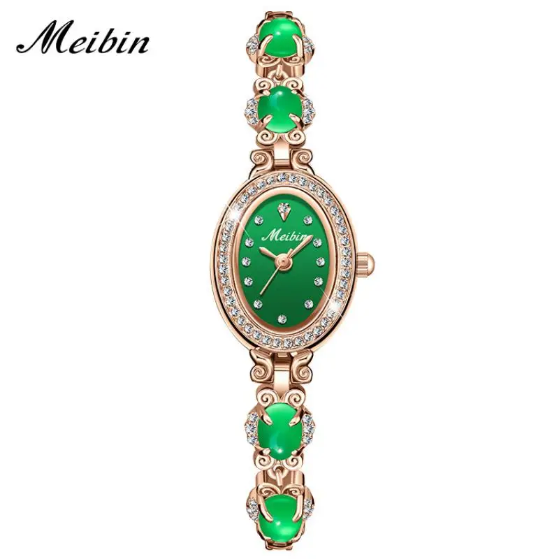 MEIBIN Green Rose Gold Women Stainless Steel Watches 2023 Top Brand Luxury Women Quartz Wrist Watches For Ladies Female Clock