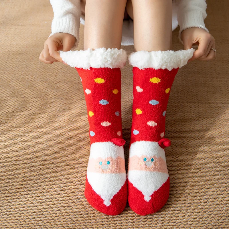 Fuzzy Socks Thermal Women Winter Plush Soft Slip Non Grip Home Short Christmas Floor Comfy Fluffy Slippers Sock Thick Female