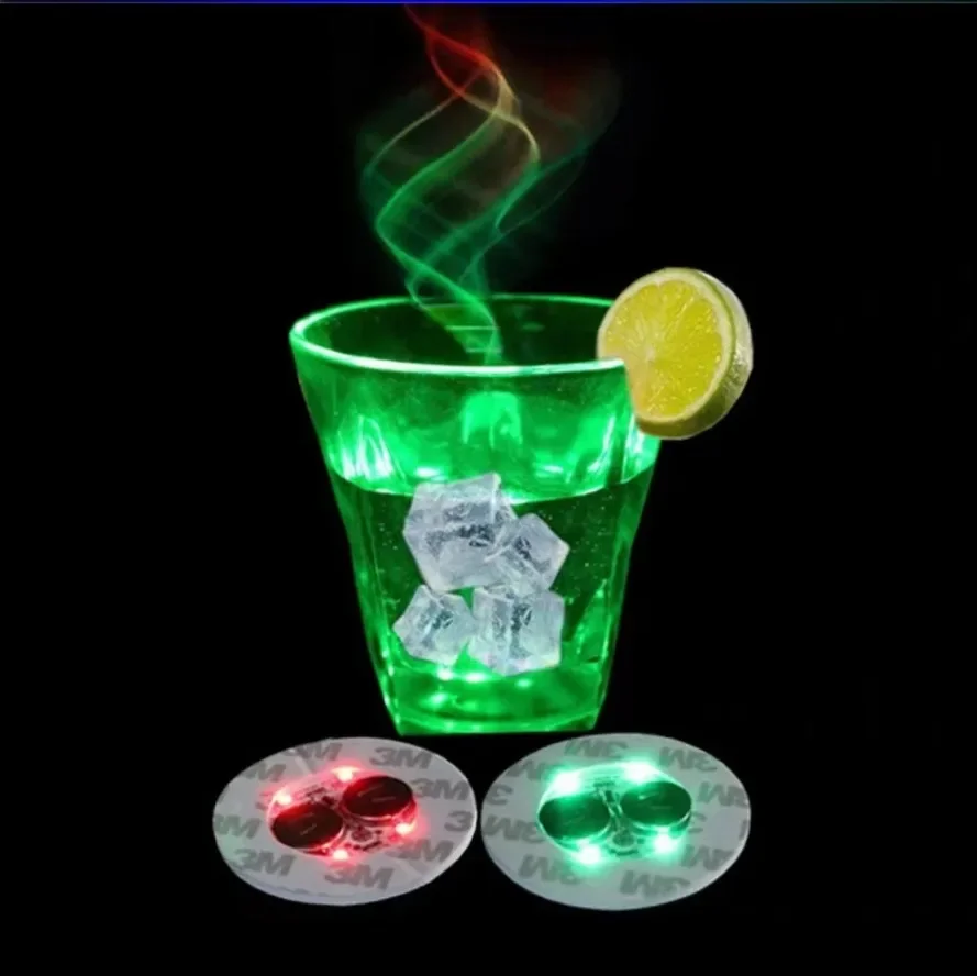 10/5PCS LED Coaster 3 Modes with Battery Powered Wine Glass Mat Cup Pad Sticker Bottle Drinking Club Bar Party Decor Night Light