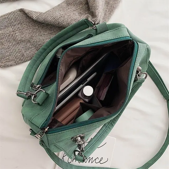 Matte Women Handbag Scrub Female Shoulder Bags Large Capacity Matcha PU Leather Lady Totes Boston Bag for Travel Hand Bags