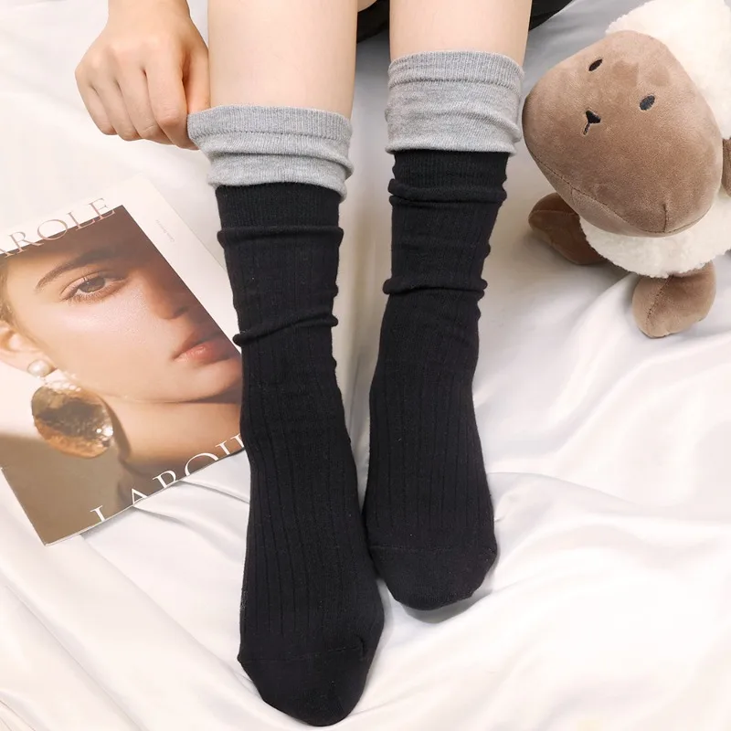 

Comfortable Hosiery Leggy Socks Autumn Winter Two-Color Splicing Warm Cotton Knee High Socks Fashion Breathable Soft Calf Socks