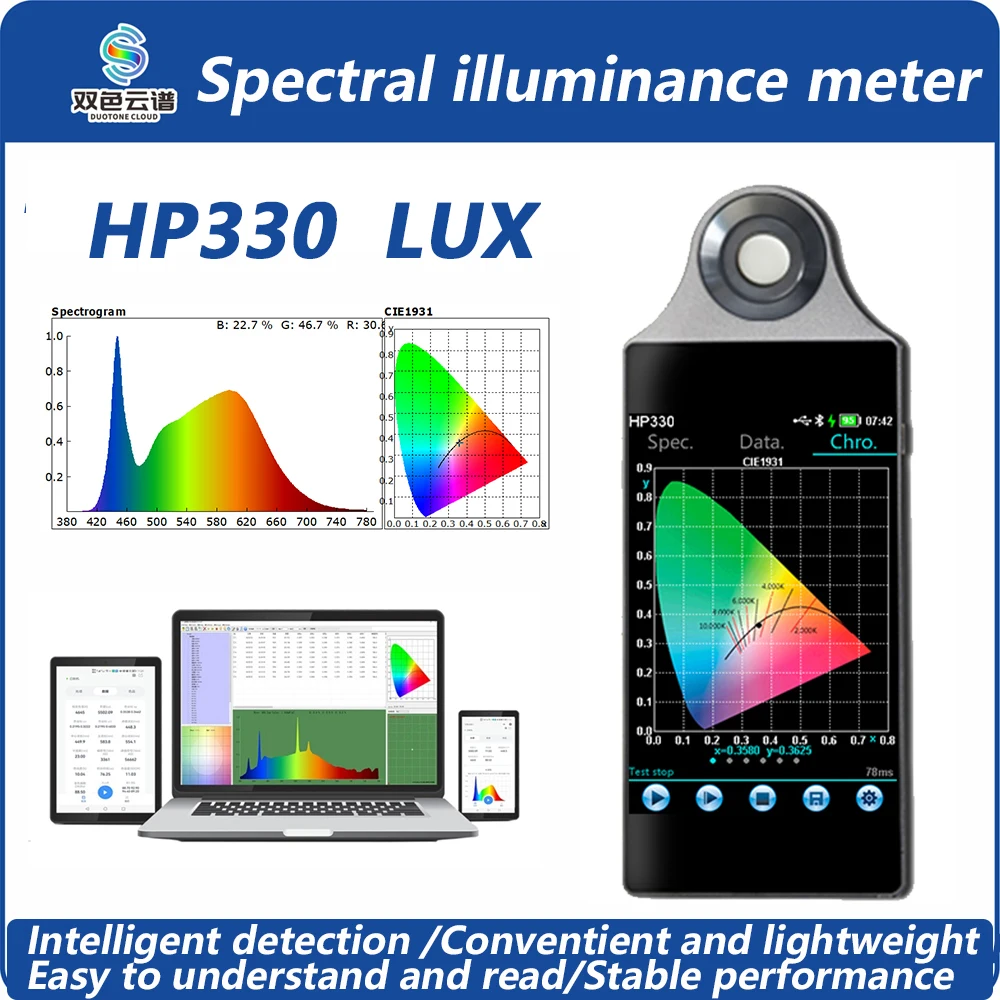 Spectral illuminance meter irradiance illuminance Color temperature HP330 lx CCT CRI test spectrometer light diy spectrometer digital light meter color temperature tester