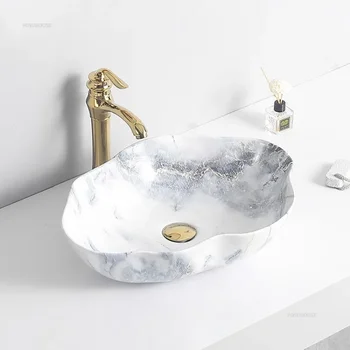 Creative ห้องน้ําเหนืออ่างล้างหน้าบ้านห้องน้ํา FIXTURE ระเบียงอ่างล้างจานอ่างล้างหน้าเซรามิครูปแบบหินอ่อนศิลปะยุโรปอ่างล้างหน้า 1