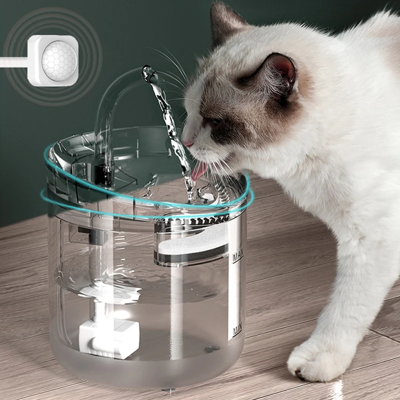 Automatischer Wasserspender für Haustiere, Trinkwasser-Fußbrunnenfilter zur Erkennung von Katzen und Hunden, Trinkwasser für Haustiere mit automatischer Durchblutung