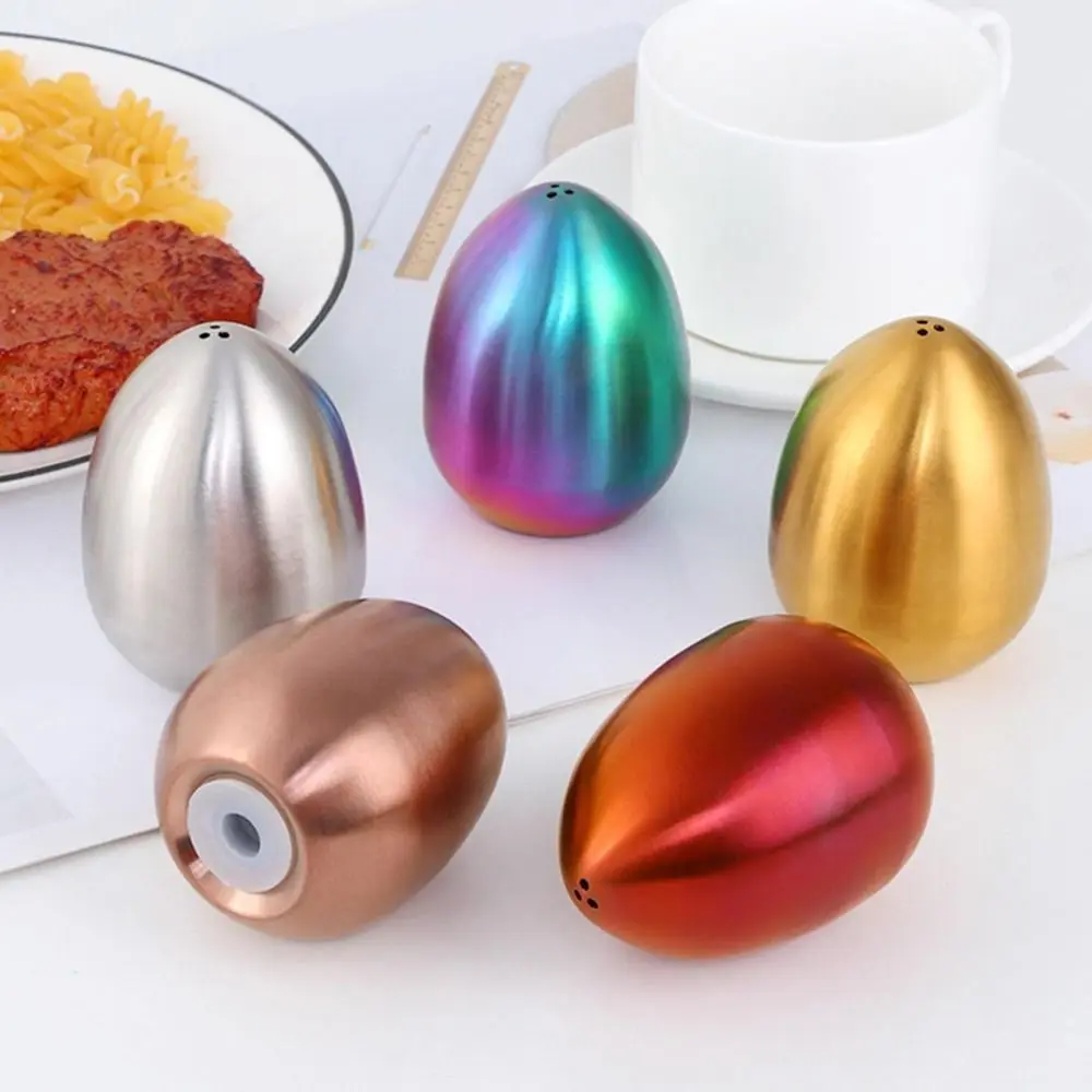 Salt Shaker Salt Pepper Shakers Seasoning Jar Creative Stainless Steel Condiment Jar Utensils Egg Shape Upright 3-hole Seasoning Container