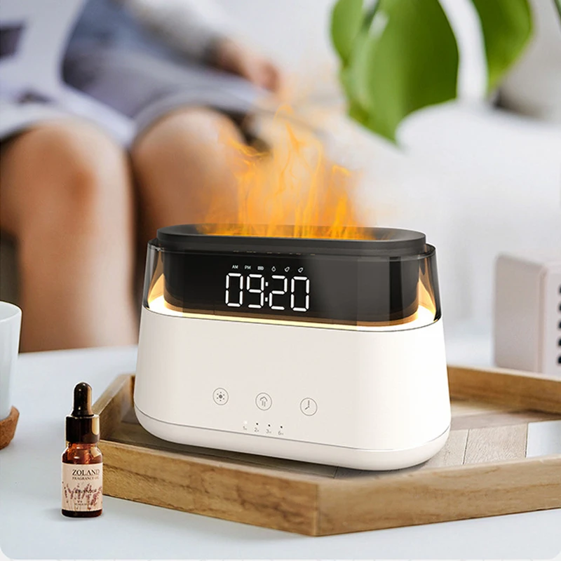 Air Humidifier Digital Alarm Clock Table Watch Electronic Desktop with Night Light Flame Mist Maker Ultrasonic Cool Mist Maker