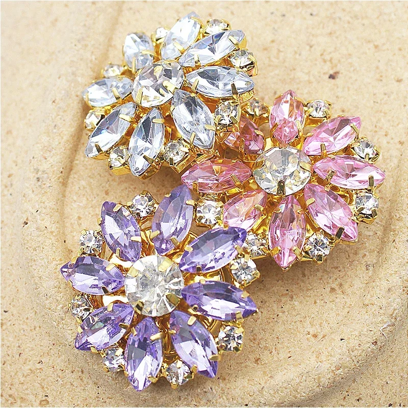 1PCS 26mm Korean Crystal Flower Glass Rhinestone Cufflinks