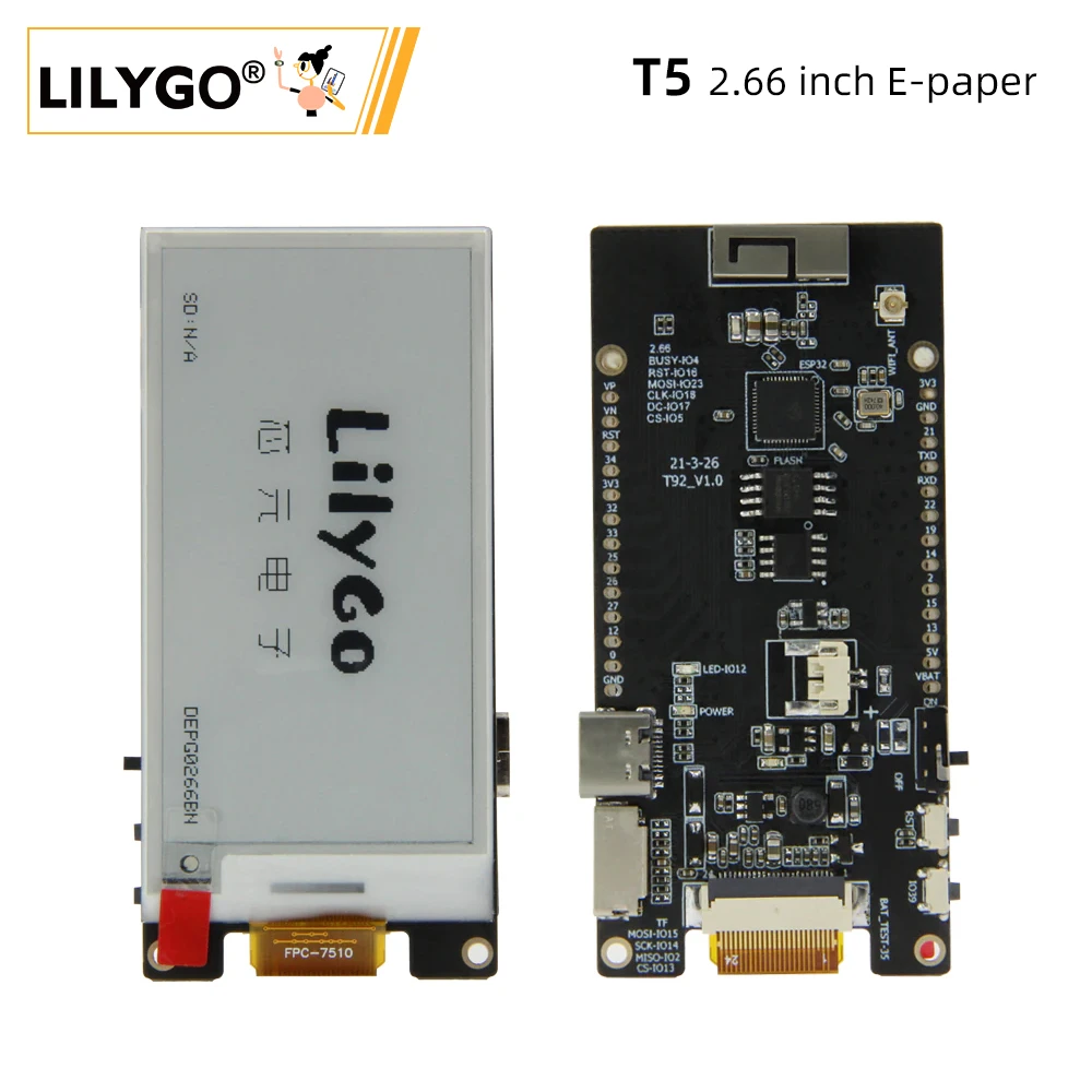 LILYGO® TTGO T5 2.66 inch E-paper Display ESP32 Wireless WIFI Bluetooth Module Compatible T-U2T USB To TTL Download for Arduino
