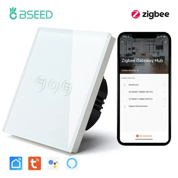 BSEED-Zigbee 스마트 터치 블라인드 스위치, 전기 벽 롤러 셔터 스위치, Tuya 스마트 라이프 앱 구글 홈 알렉사 음성 제어