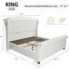 King Size Platform Bed Frame, Chenille Upholstered Sleigh Bed with Scroll Wingback Headboard & Footboard, Bed Frames 5