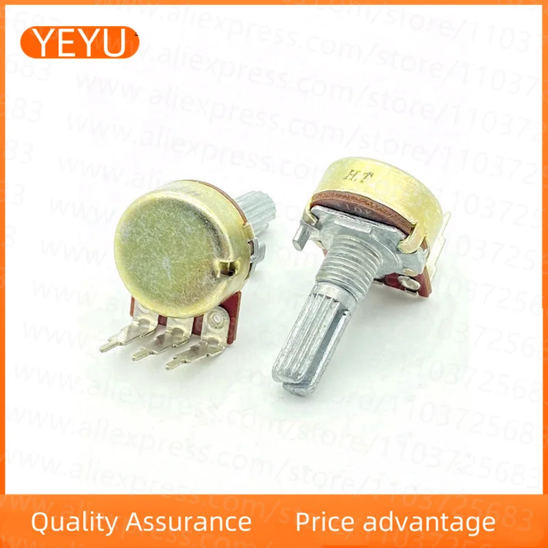 Type 16 A10K Vertical Bent Foot Power Amplifier Sound Box Volume Potentiometer Single Coupling 3-pin 20mm Shaft 2PCS