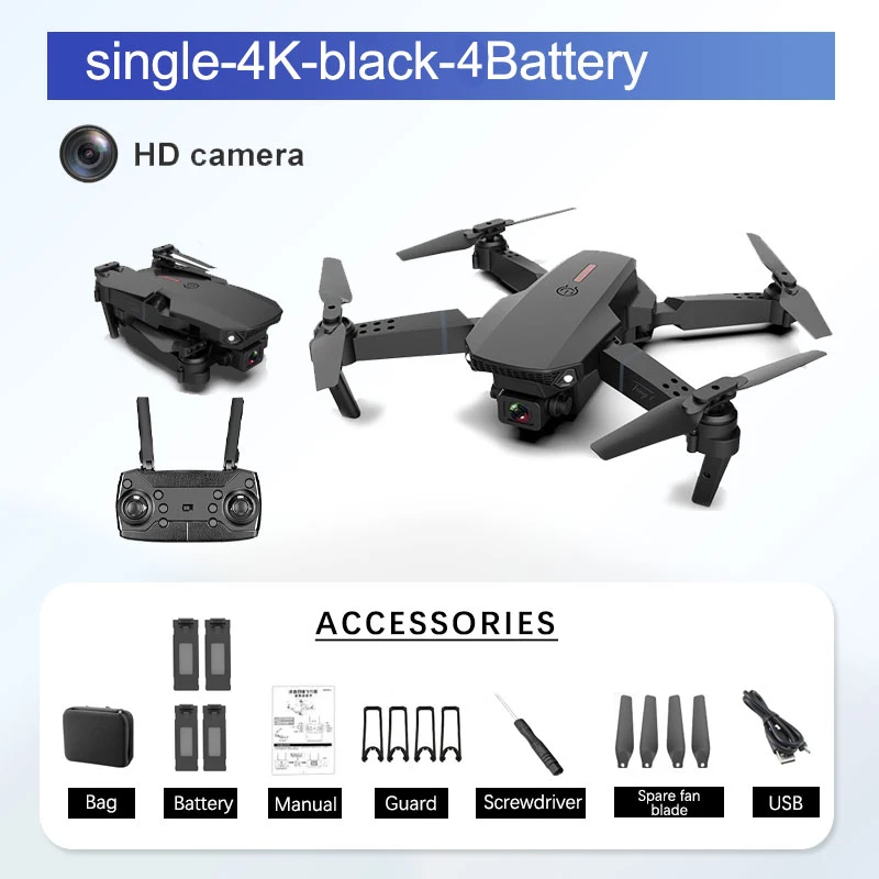 KBDFA RC Drone E88 WIFI FPV Quadcopter With Wide Angle HD 4K 1080P Camera Height Hold RC Foldable Quadcopter Dron Gift Boy Toy RC Quadcopter for man RC Quadcopter