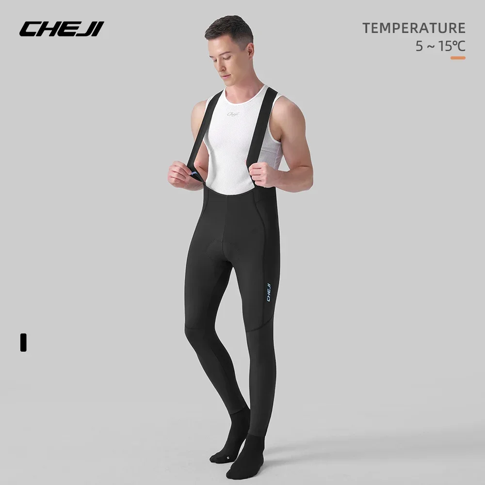 Cheji men's fleece-lined and warm cycling bib long pants cycling bib pants