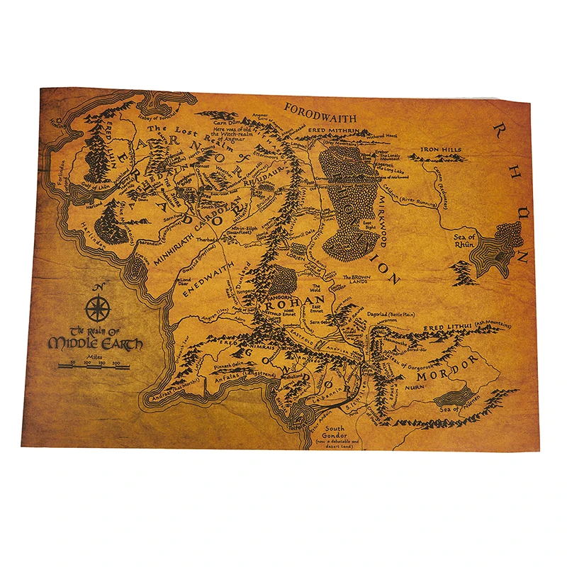 The Rings Middle Earth Map The Retro Kraft Paper Poster Movie Posters Bar Decoration Wall Sticker
