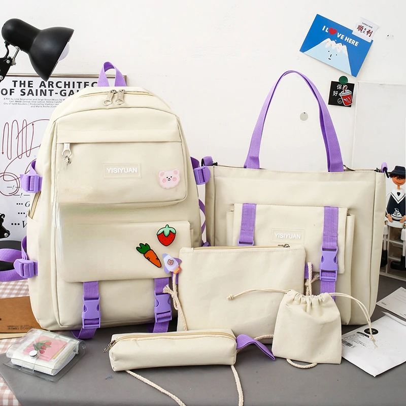 حقيبة ظهر قماشية بتصميم كوري نسائي، تتميز بسعة كبي...