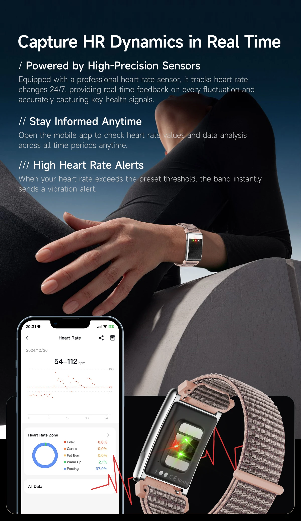 New No Screen Health Bracelet Precise Heart Rate Blood Pressure ECG Monitor Call Reminder Smart Watch Sport Band Fitness Tracker