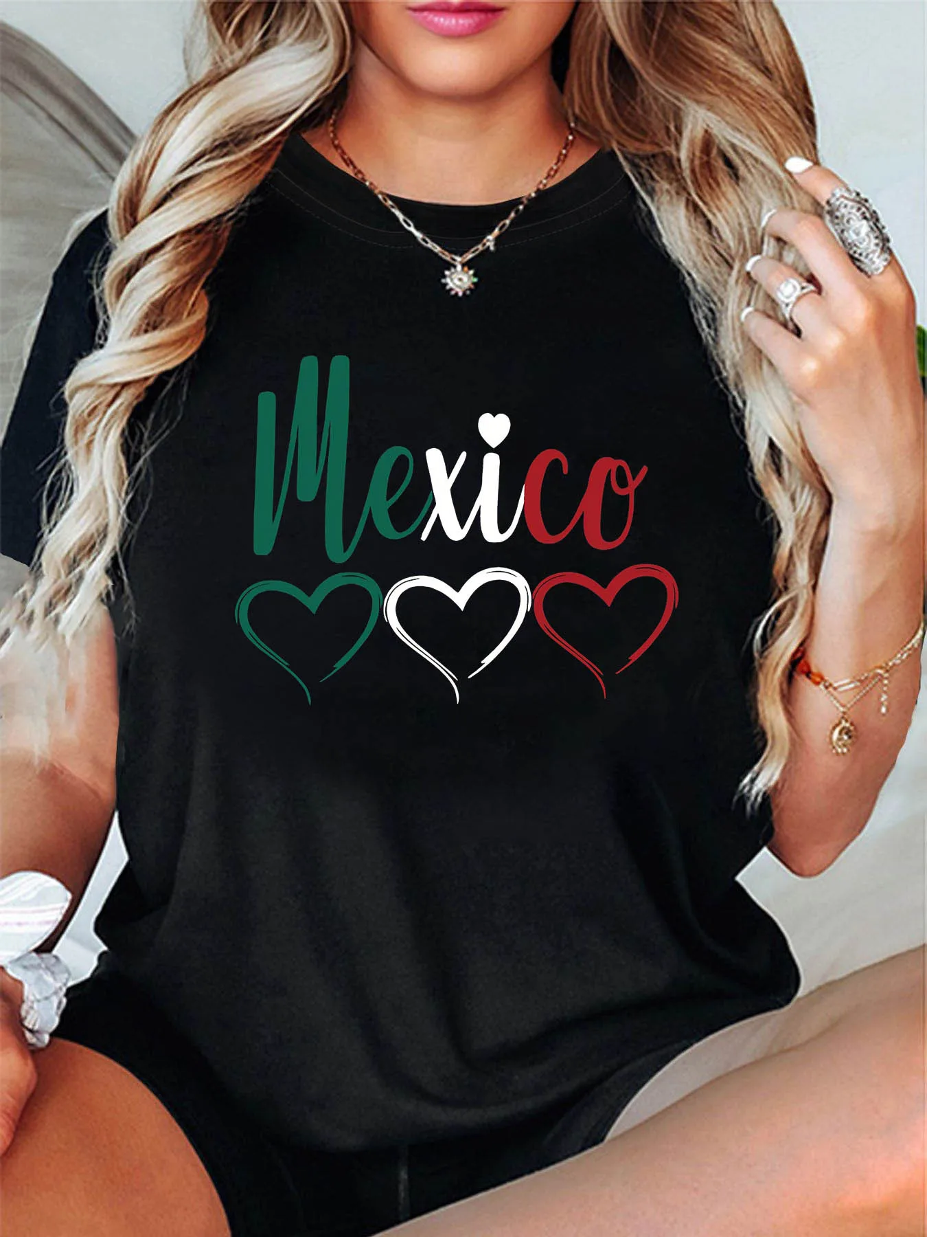 Heart of Mexico Letter Print T-shirt, Short Sleeve Crew Neck Casual Top For Summer & Spring, Women's Clothing
