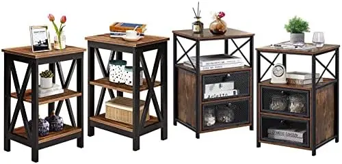 

Sofa Side Table, End 2 Set, Rustic Brown & Modern Night Stand, End Side Table with Storage Space and Door, Nightstands,Set o