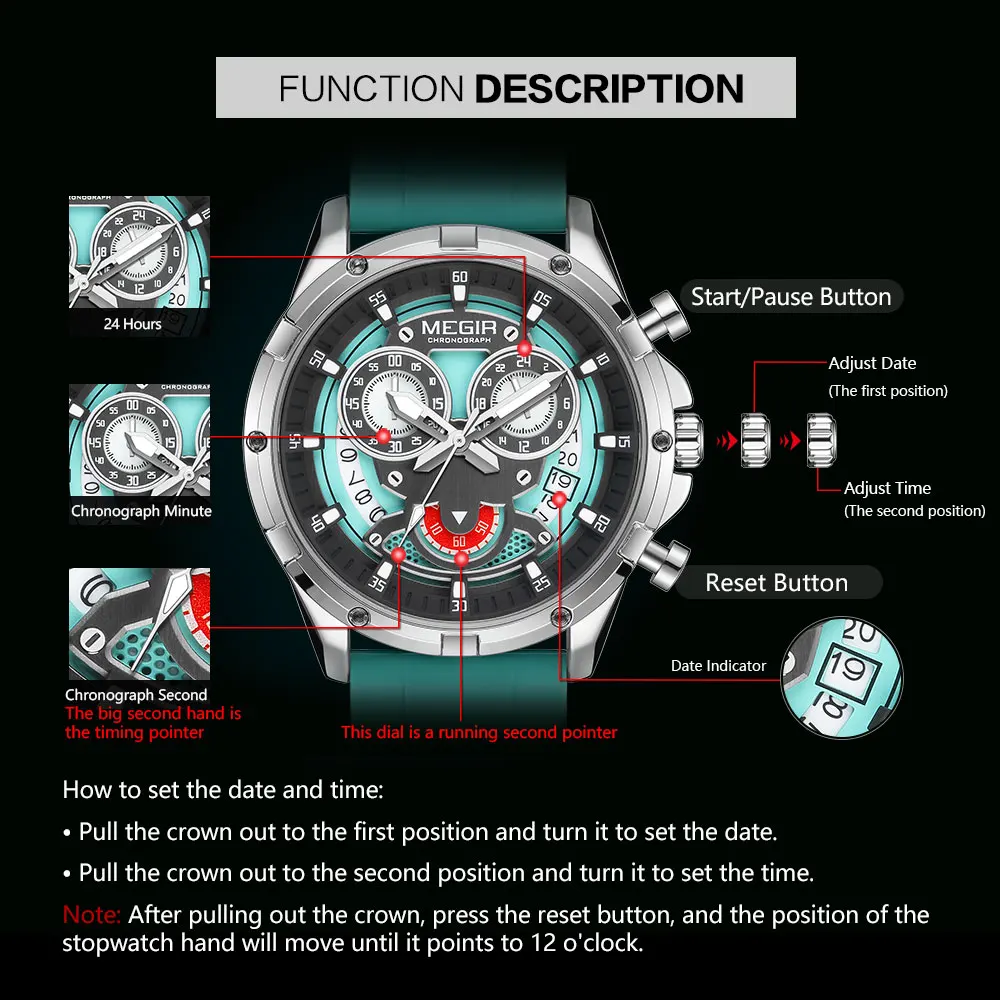 MEGIR Fashion Personalized Quartz Sports Chronograph Luminous Waterproof Men's Watch
