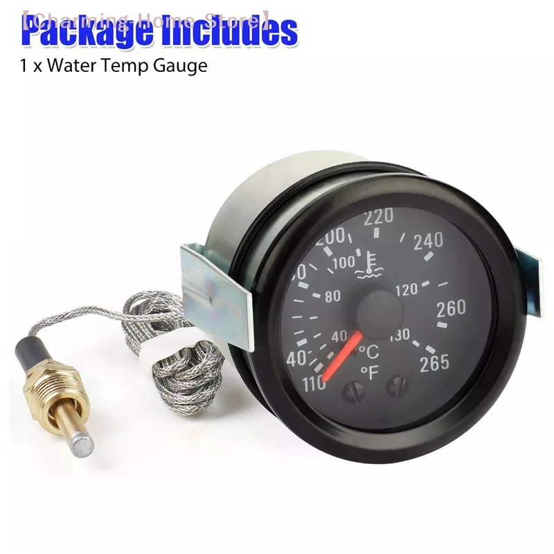 【M】2인치 52MM 기계식 40-130 ℃ /110-265 ℉ 수온계 12V 수온 게이지 자동차 계기판 센서 포함 NPT 1/2