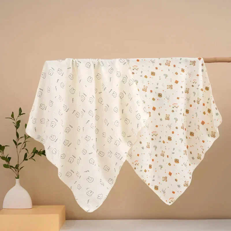 Ins Cartoon Baby Newborn Swaddling Infant Cotton Gauze Bath Towel Animal Flowers Soft Stroller Blanket Muslin Diaper Wrap Cloth