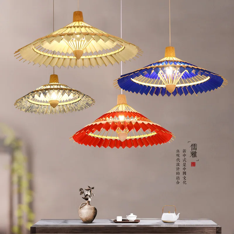 

ZK50 Bamboo Restaurant Decorative Umbrella Chandelier Restaurant Tea Room Bedroom Modern Bamboo Ceiling Hanging Line Lamp E27