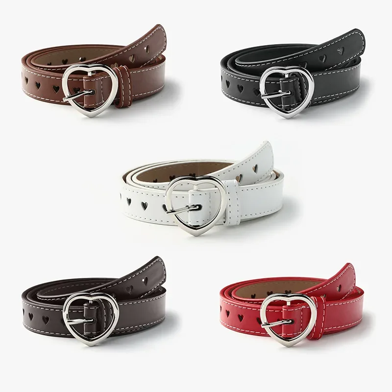 

2024 Women Children Peach Heart Buckle Love Heart Eyelet Belt Fashion Grommet Waist Belt Lady Jeans Pants Dress Belts Adjustable