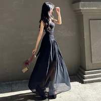 WhereMery Elegant Slip Long Dresses Sexy Women Ruched Bodycon Solid Maxi Dress Spring Y2K Summer Temperament High-waist Vestidos 4