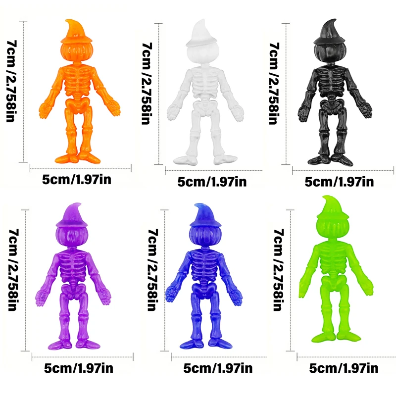 12/24Pcs Halloween TPR Stretchy Pumpkin Skeleton Funny Stress Relief Sticky Toys Kids Halloween Party Favors Treat or Trick Gift