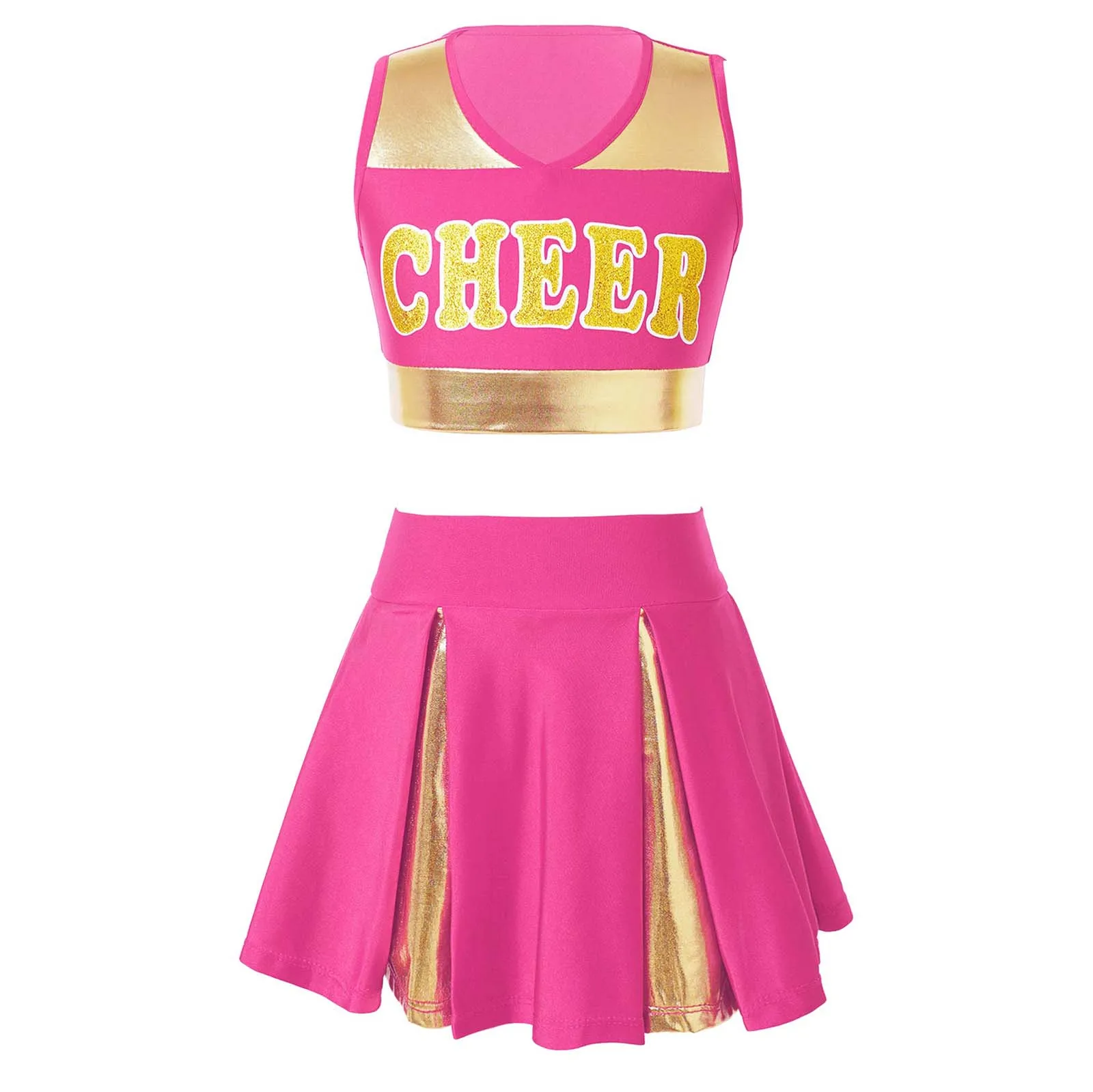 thumbnail image 1 of Conjunto de baile de animadoras para niñas, uniforme escolar de animadoras, disfraz de cosplay, atuendo completo con bolas de flores, 1 of 5