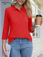 TACVASEN Women's 3/4 Sleeve Polo Shirts V Neck Collared Tops Cotton Blend Soft Golf Work Casual T-Shirts Casual Business Tops - Image 2