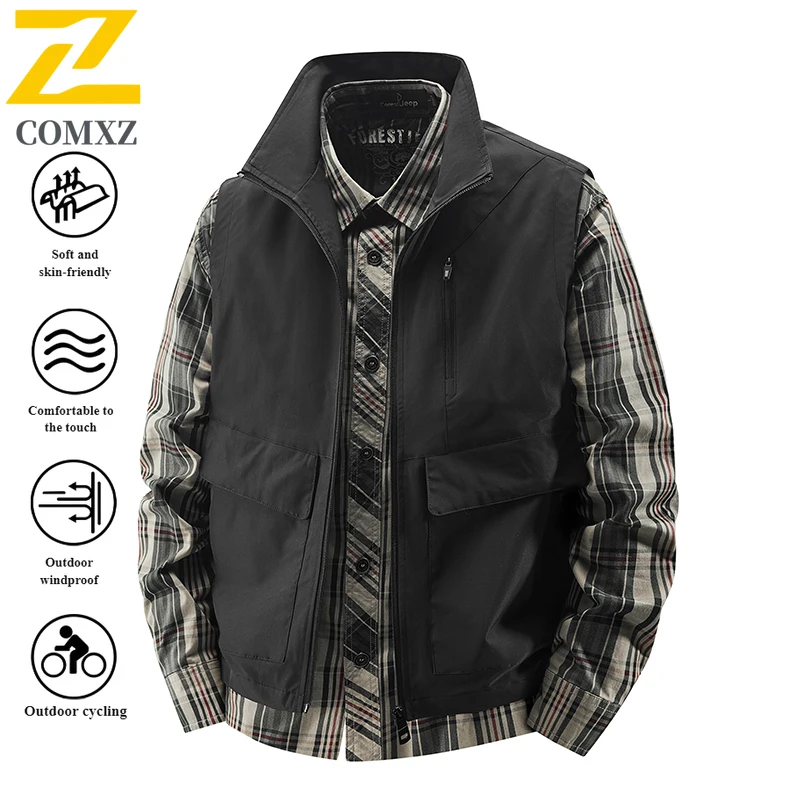 EiAO Men's Tactical Vest Summer Multi-Pocket Waterproof Windproof Outdoor Photography Fishing Streetwear Lightweight Jacket 2025