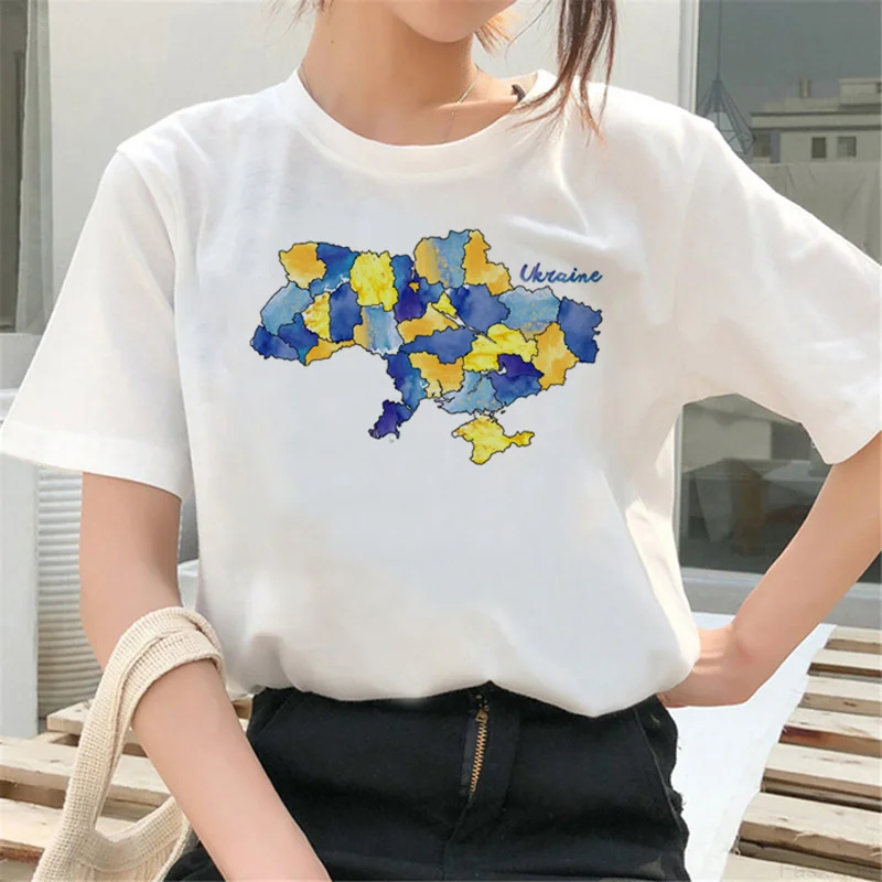 

Ukraini Ukraine Flag clothing summer top women manga funny 2022 streetwear japanese tshirt white t shirt y2k