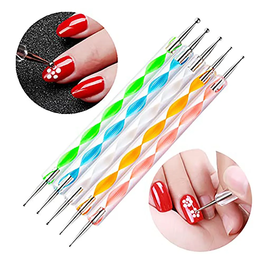 

5Pcs/Set Dotting Pen Nail Art Tip Crystal Beads Handle Dual-ended Metal Ball End Drawing Painting Rhinestones Manicure Tools