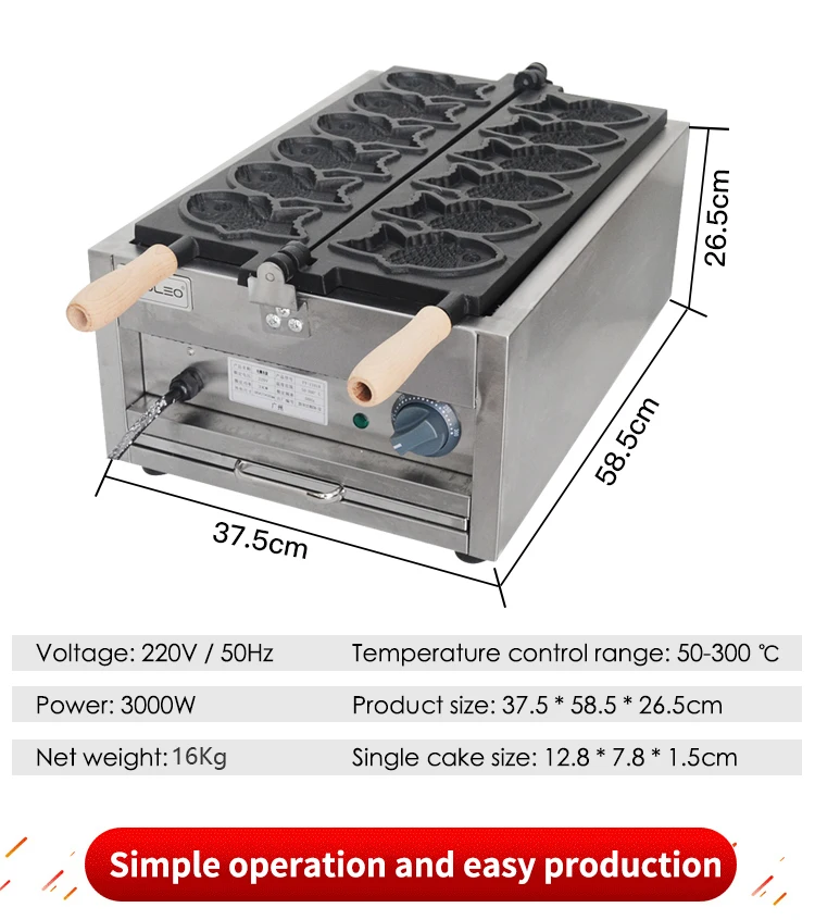 Description Picture 2 of itemXEOLEO Taiyaki Maker Fish Waffle Machine Fish Cake Baking Machine 6 Pcs Fish Ice Cream Waffle Maker 3000W Non-stick Pan