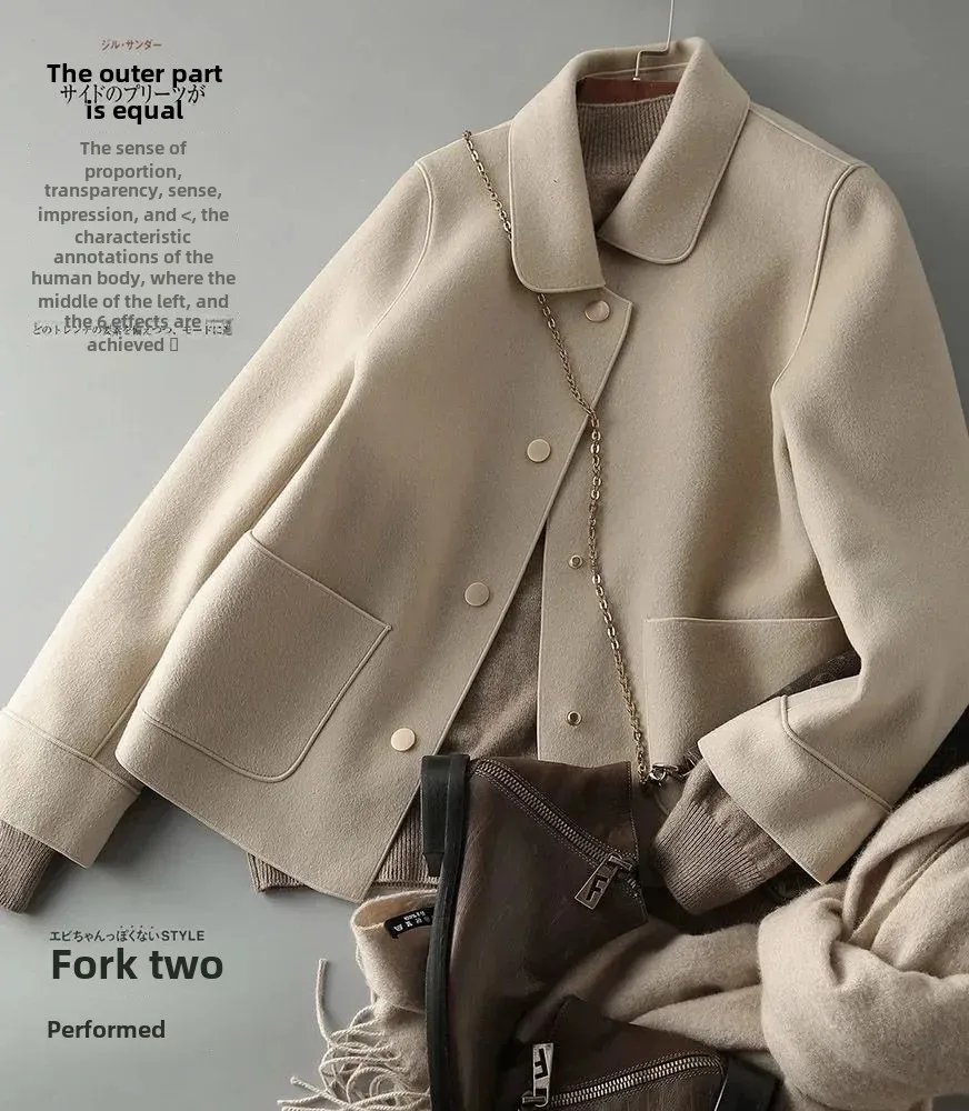 Image of Elegant Fashionable Double-sided Woolen Short Jacket For Women Loose-fit Versatile Top Spring Autumn New Arrival