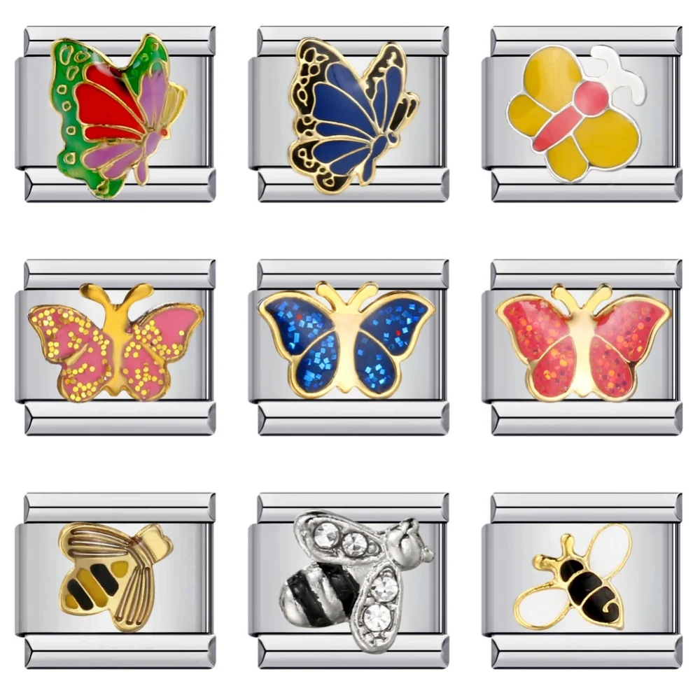 Vibrant Y2K-Inspired Butterfly, Ladybird, and Bee Charm Bracelet Links - Stainless Steel
