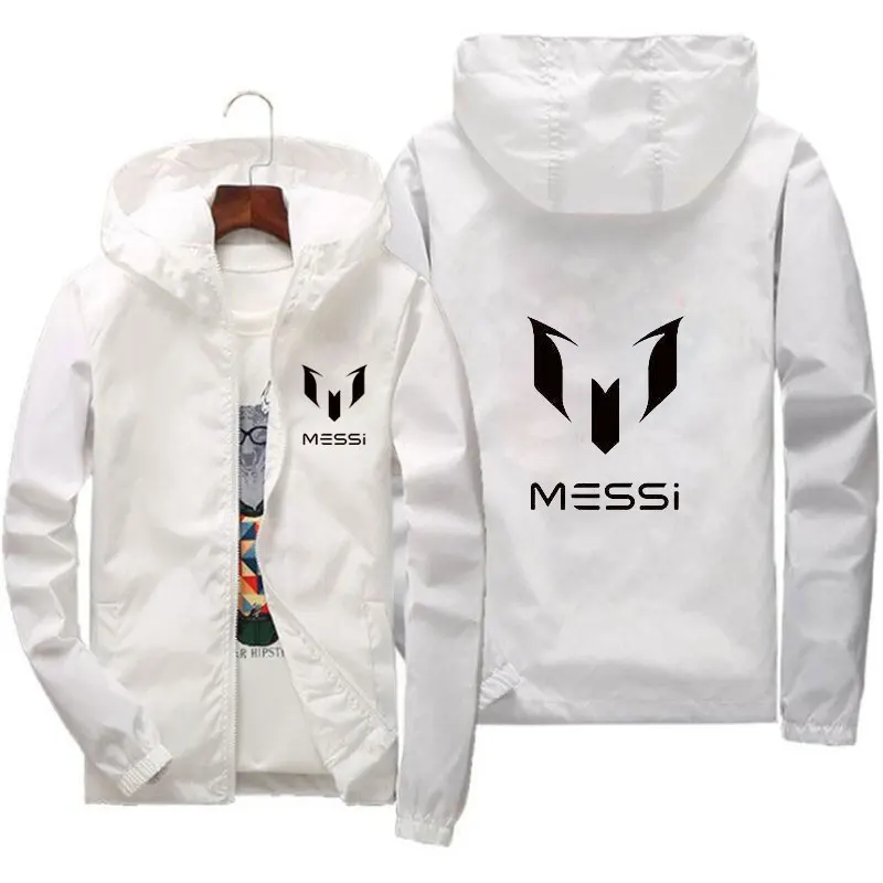 Spring bomb men's Hooded Jacket Messi print slide sportswear slim fit patchwork windbreak jacket fitness jacket men's wear