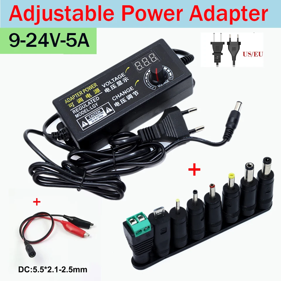 9-24V 5A Alimentatore Regolabile Da Ca A Cc 9V 12 V 15V 18V 24V 5A Adattatore Di Alimentazione Adattatore Universale Da 220V A 12 V Con Le