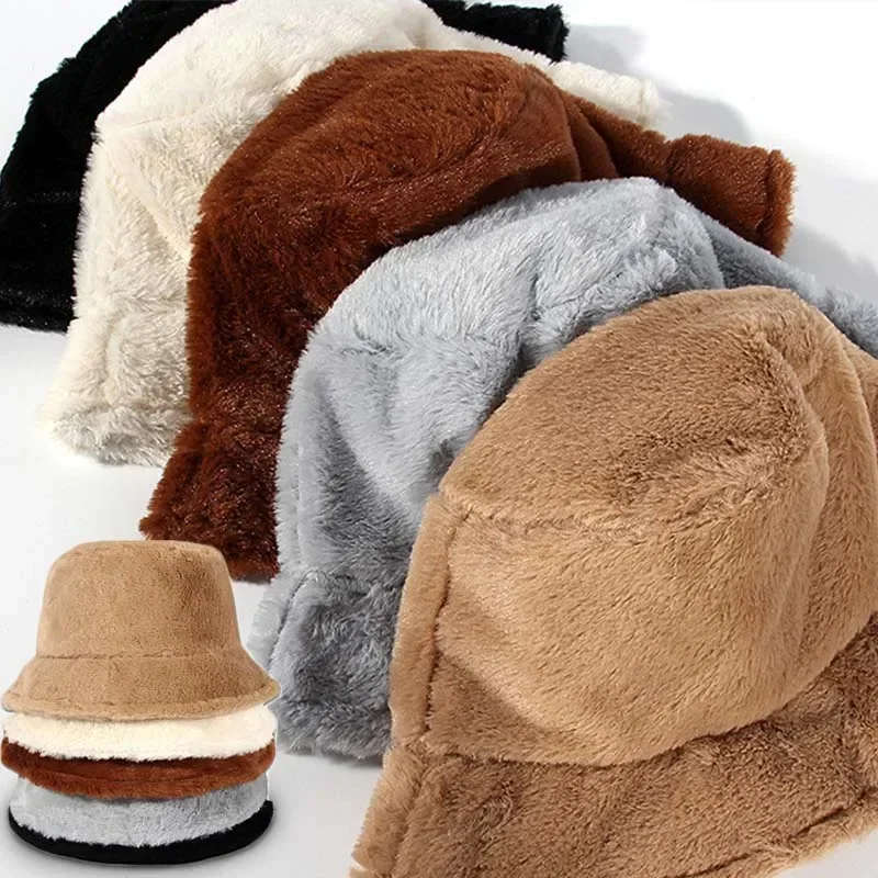 Autumn Winter Women Bucket Hat Soft Faux Rabbit Fur Panama Casual Hat,women bucket hat,women hat,bucket hat