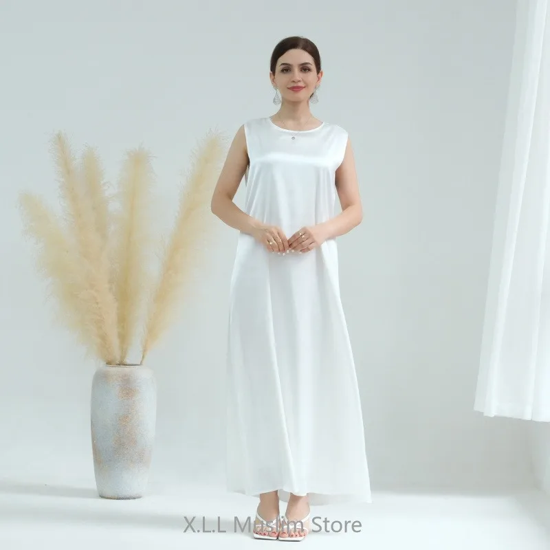 Ramadan Sleeveless Abaya Turkey Islam Arabic Muslim Long Dress Silky Inside Dresses For Women Clothing Musulmane Femme Vestido