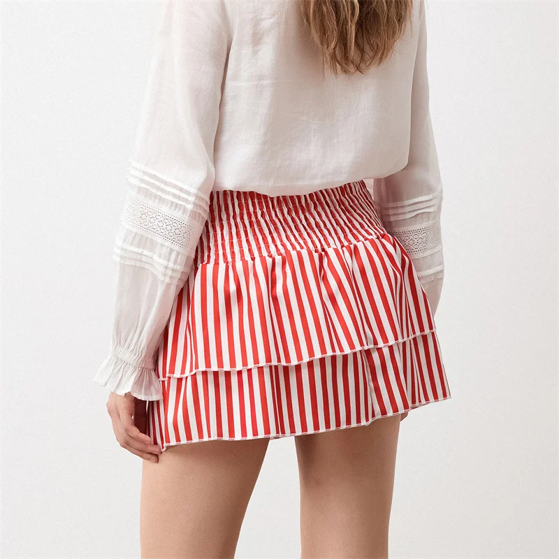 Minifalda de verano para mujer, con estampado floral, elástica, de cintura alta, con volantes escalonados, faldas cortas de corte A, faldas para salir, ropa de calle