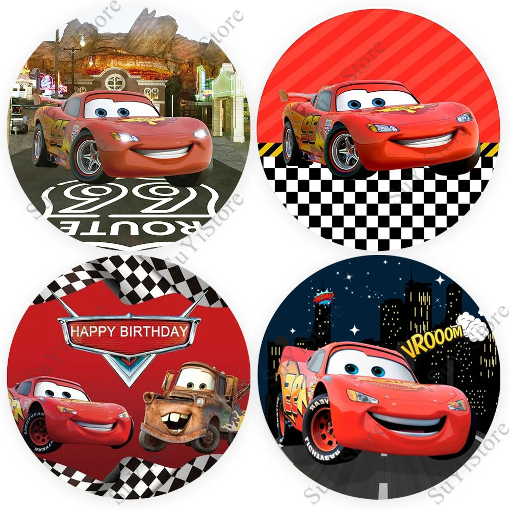 

Фотофон Pixar с изображением автомобиля и круга для детей на день рождения Молния Маккуин с друзьями пользовательский круглый фон для фотосъемки