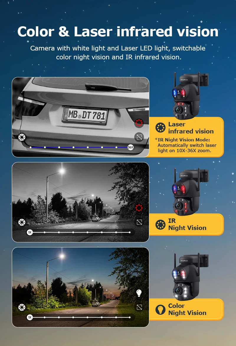 كاميرا مراقبة برؤية ليلية ملونة ليزر 50 متر