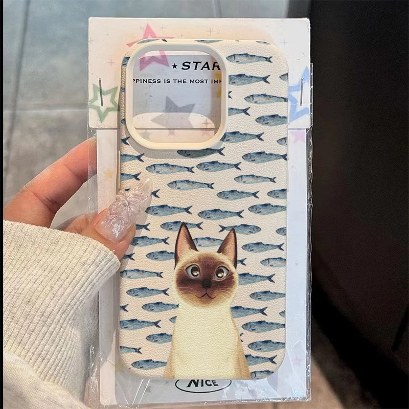 Siamese Cat and Fish Design Phone Case Cover
