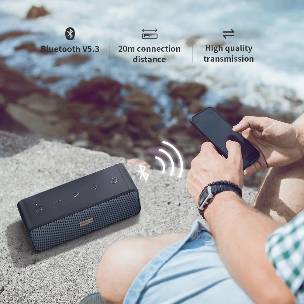 MLOVE Waterproof Bluetooth Speaker-TWS Wireless Deep Bass Bluetooth V5.3 AUX Input 23H Playtime IPX7 Waterproof