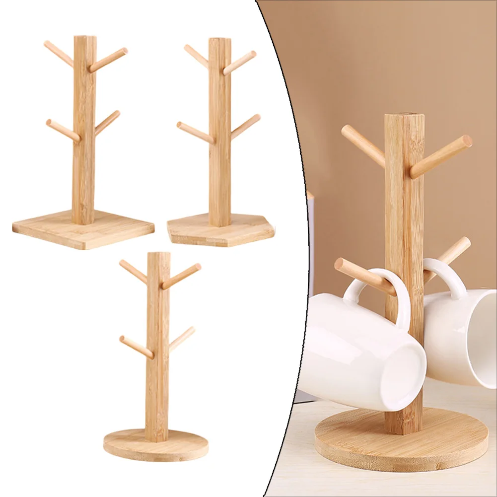 1 Set Tree Shape Wood Coffee Tea Cup Storage Holder Stand Mug Hanging Display Rack Drinkware Shelf 4/6 Hooks Home Kitchen1