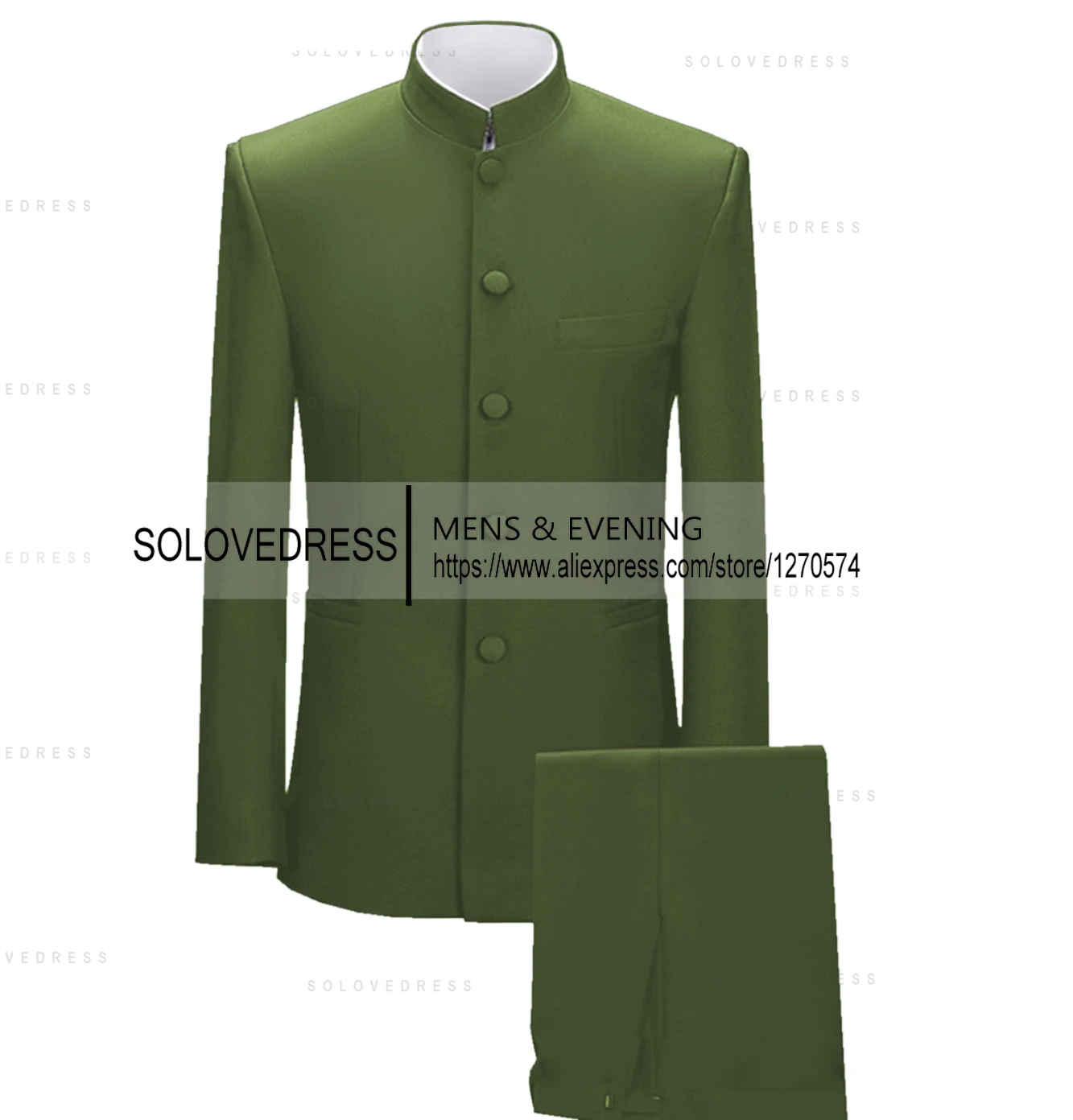 Stand Collar  2 Pieces Men's Suits Slim Fit Single Breasted  Covered Button Groomsmen Wedding Suits  Customized(Blazer+Pants) 5